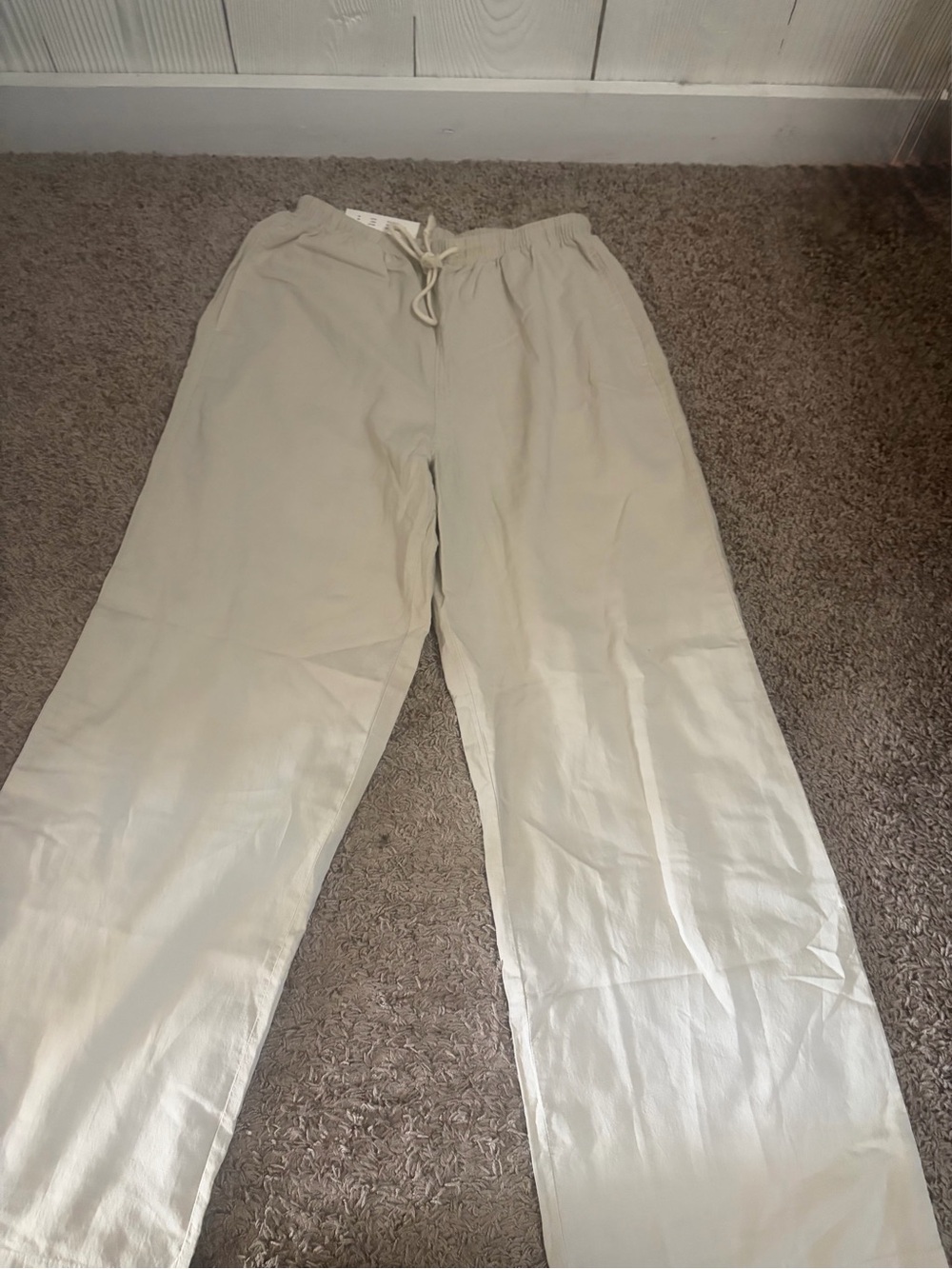 NWT UNIQLO Linen Blend Easy Pants Small Natural Beige Wide Leg Drawstring - Picture 6 of 8